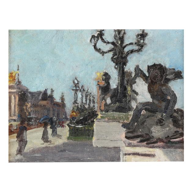 caleb-arnold-slade-american-1882-1961-parisian-bridge-scene-with-figures