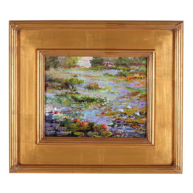 thomas-dedecker-american-b-1951-i-rose-and-white-flowers-with-lily-pads-i