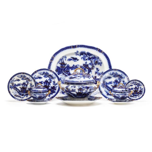 large-antique-i-formosa-i-flow-blue-and-gilt-tableware-collection