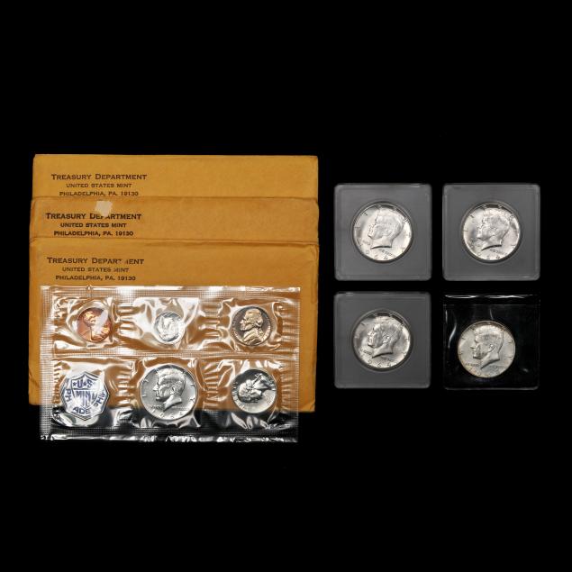 three-full-1964-proof-sets-plus-three-1964-bu-halves-and-an-au-1968-half