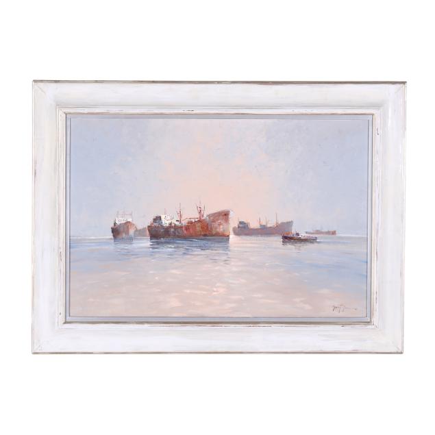 gerrit-roon-south-african-1937-2017-cargo-ships-close-to-shore