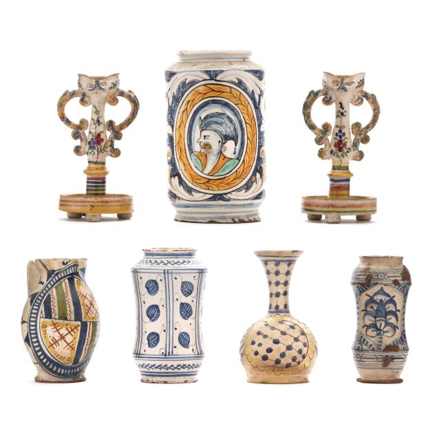 group-of-seven-antique-majolica-pottery-forms