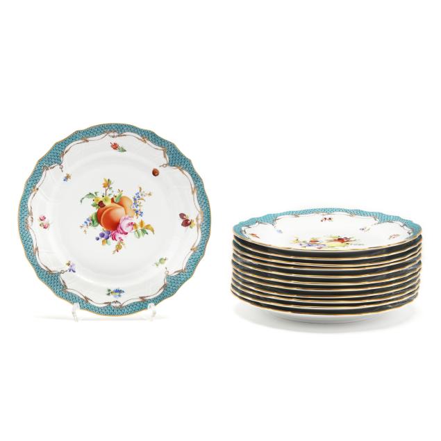twelve-herend-i-fruits-composition-i-with-turquoise-fish-scale-dinner-plates