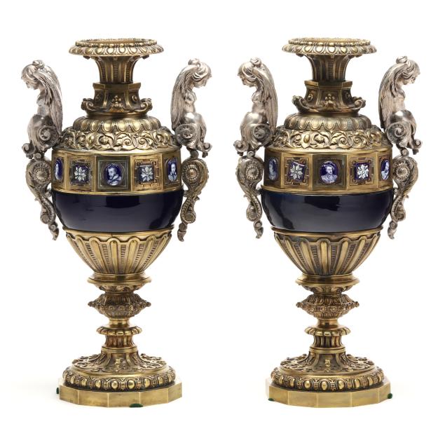 pair-of-napoleon-iii-figural-bronze-dore-and-porcelain-urns