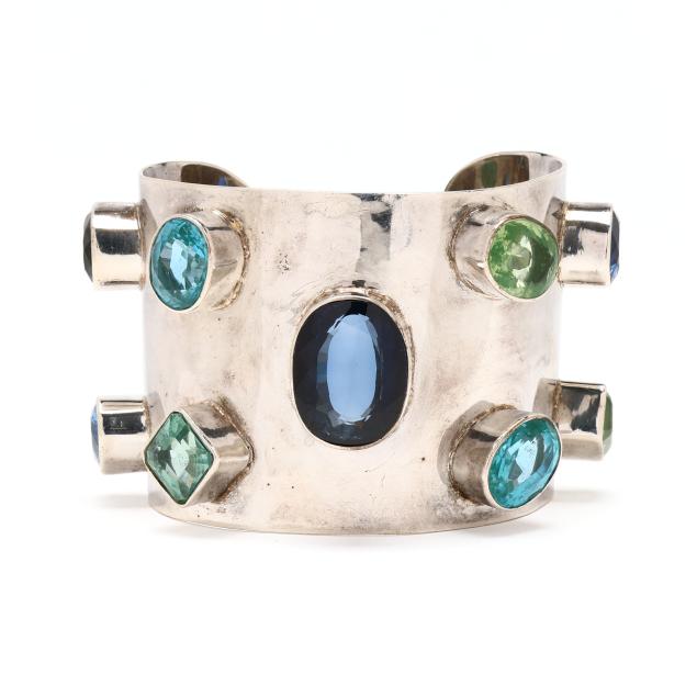 silver-and-gem-set-cuff-bracelet