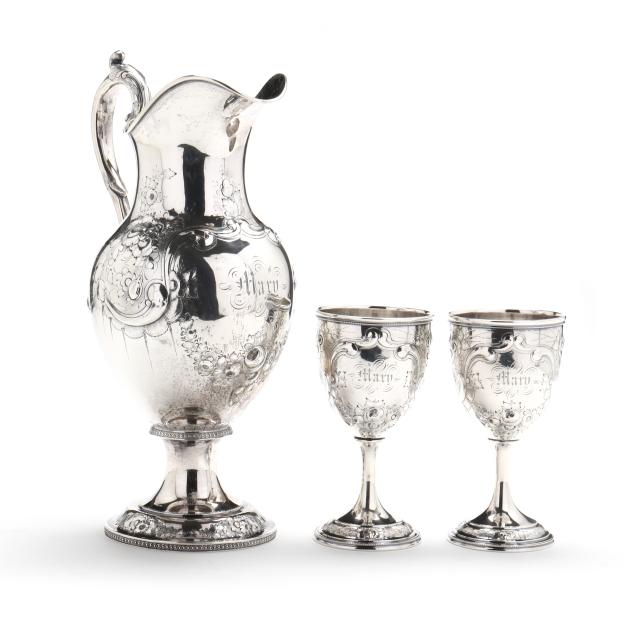 coin-silver-wine-ewer-and-pair-of-goblets