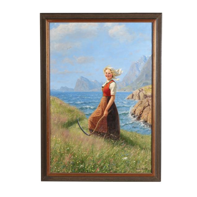 hans-dahl-norwegian-1849-1937-young-woman-with-scythe