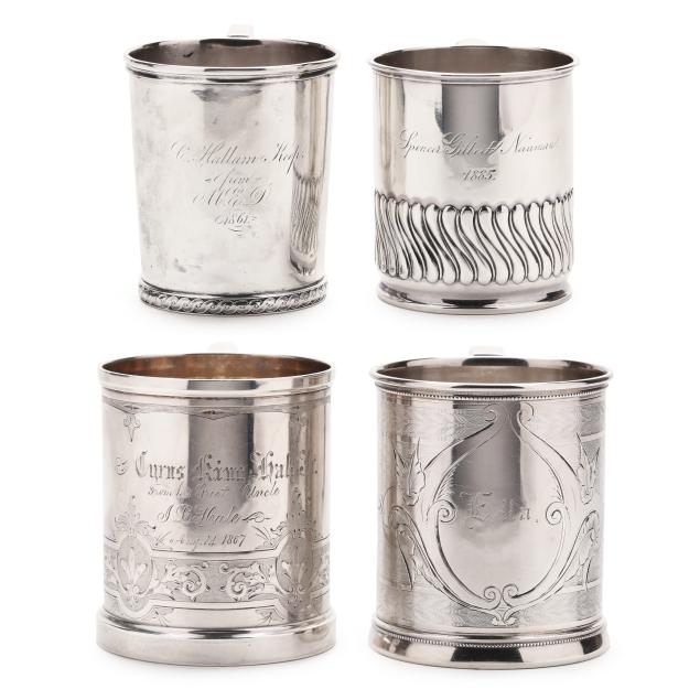 four-gorham-sterling-silver-and-coin-silver-mugs