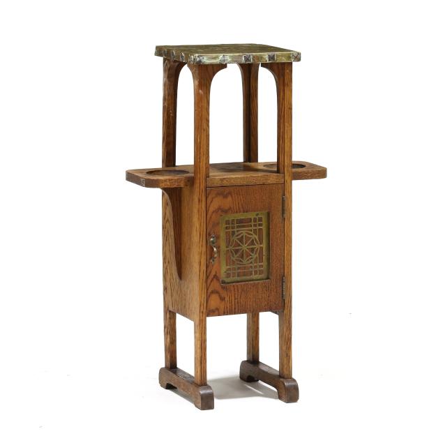 mission-oak-and-brass-smoking-stand