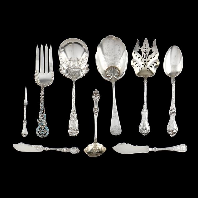 nine-ornate-sterling-silver-flatware-servers