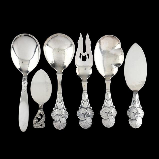 six-danish-sterling-silver-flatware-servers-assayed-by-johannes-siggaard