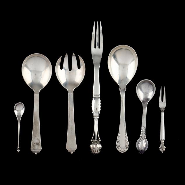 seven-danish-silver-flatware-items-mostly-jensen