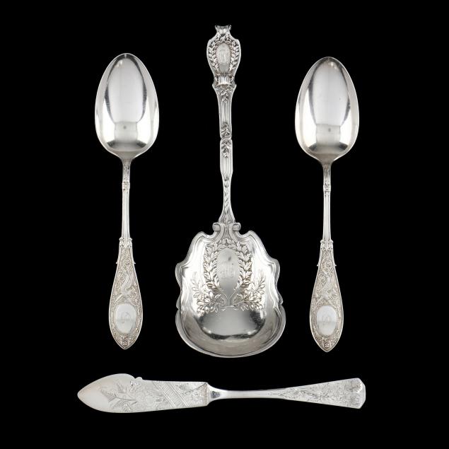 four-antique-american-sterling-silver-flatware-servers