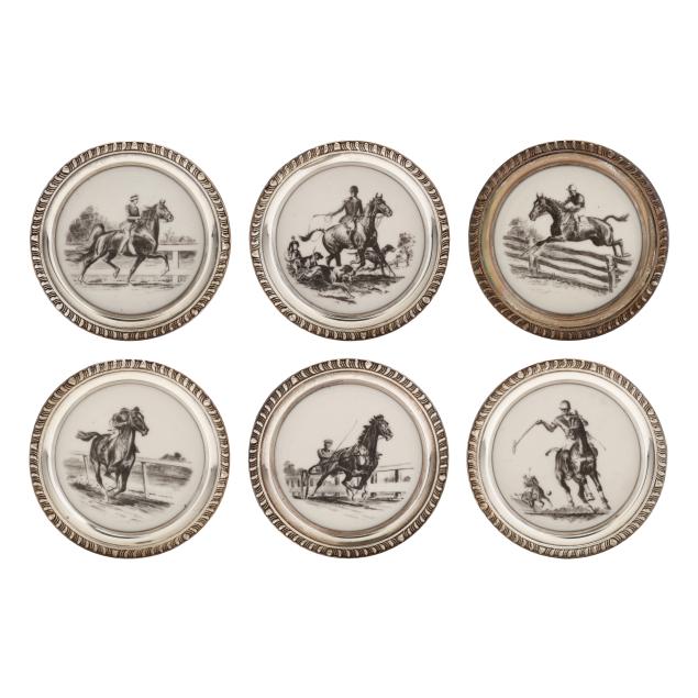 set-of-six-sterling-silver-rimmed-porcelain-equestrian-dishes