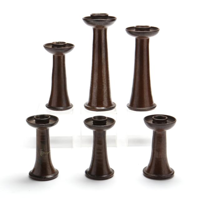a-r-cole-pottery-sanford-nc-six-brown-candle-sticks