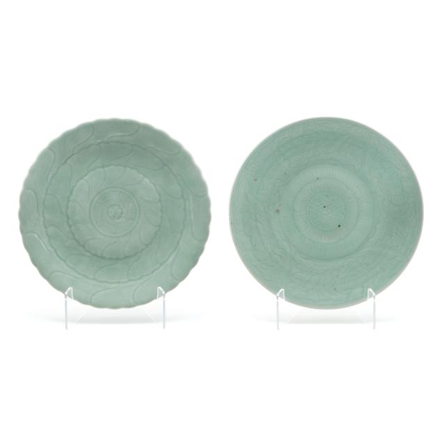 a-matched-pair-of-large-asian-celadon-lotus-blossom-chargers