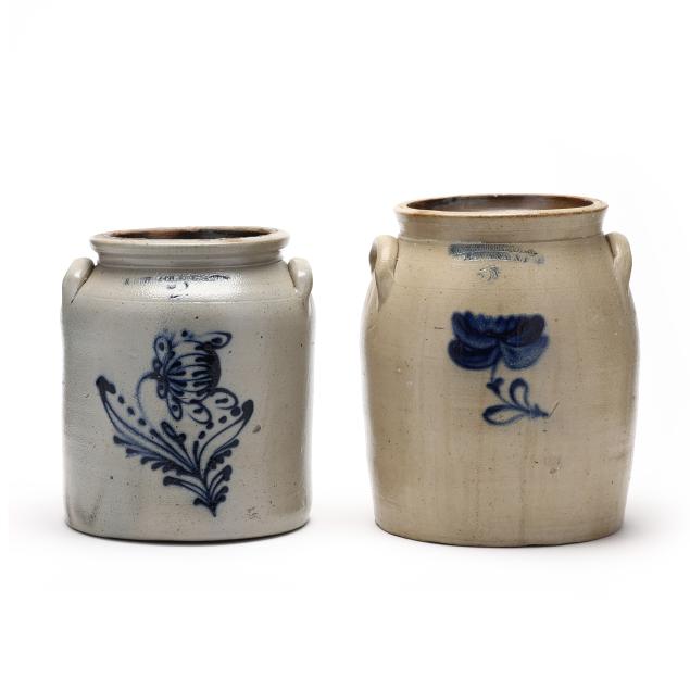 two-new-york-cobalt-decorated-stoneware-crocks