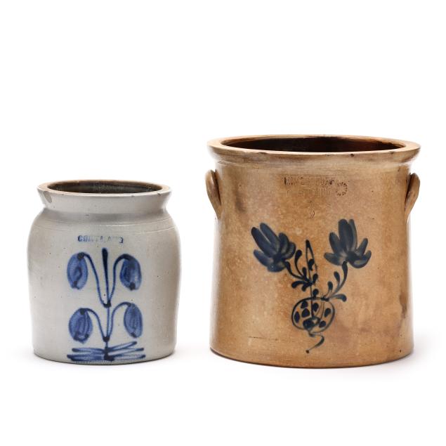 two-cortland-ny-cobalt-decorated-stoneware-crocks