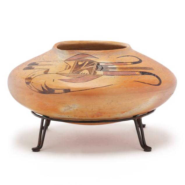 hopi-seed-pot-with-custom-metalwork-stand