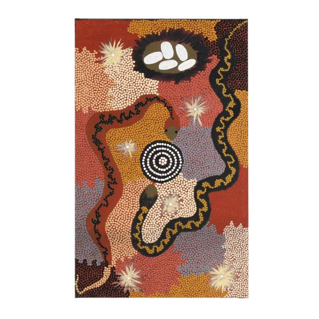 teddy-briscoe-australian-dot-painting-with-two-snakes-and-nest-of-eggs