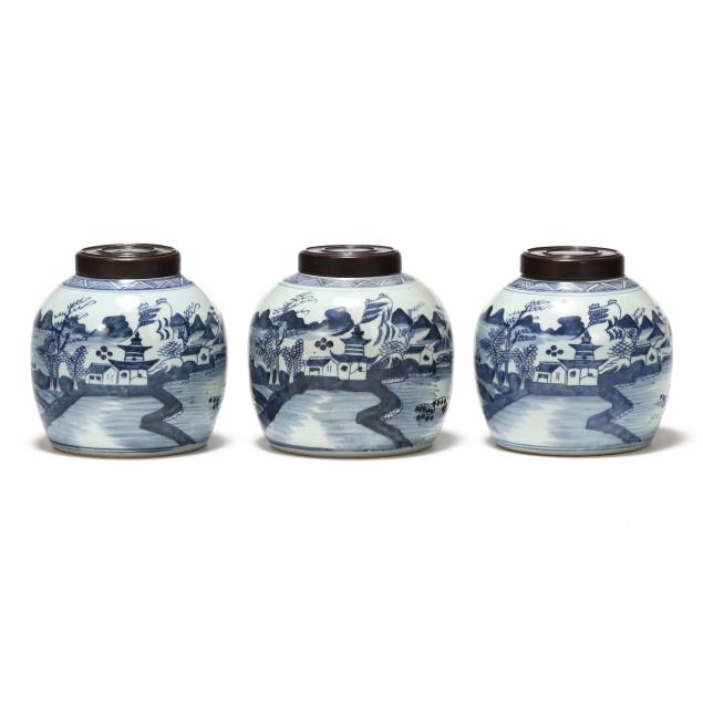 three-blue-and-white-lidded-ginger-jars