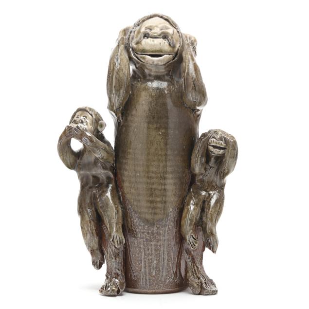 crystal-king-seagrove-nc-three-monkey-studio-pottery-sculpture