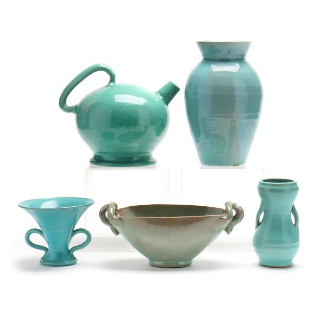a-selection-of-nc-teal-glazed-pottery-attributed-to-j-b-cole-steeds-nc