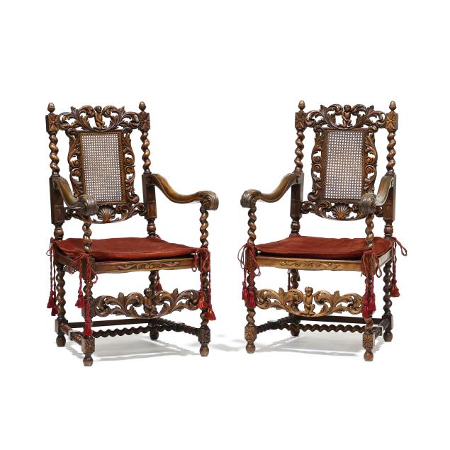 pair-of-elizabethan-style-carved-walnut-armchairs