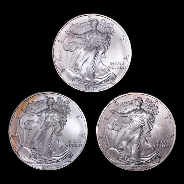 three-3-bu-american-eagle-one-ounce-silver-bullion-coins