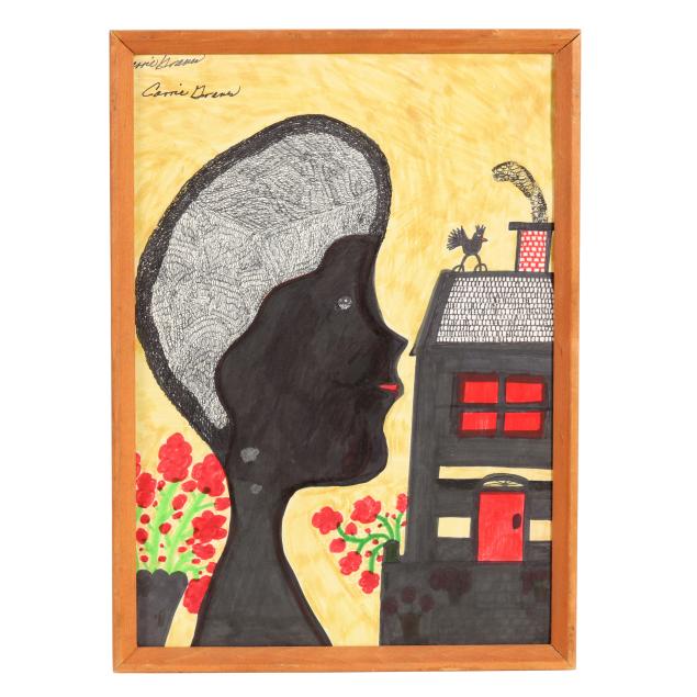 carrie-graves-nc-1922-2016-woman-in-profile-with-house-and-rooster