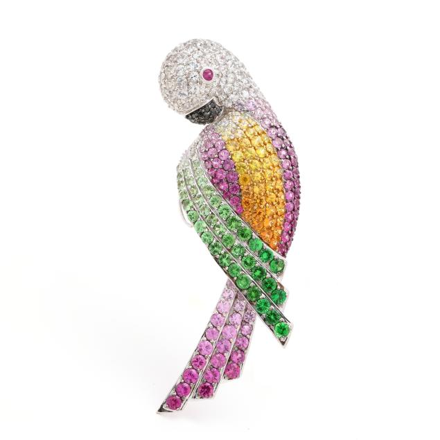 white-gold-and-multi-gemstone-parrot-brooch-pendant-signed