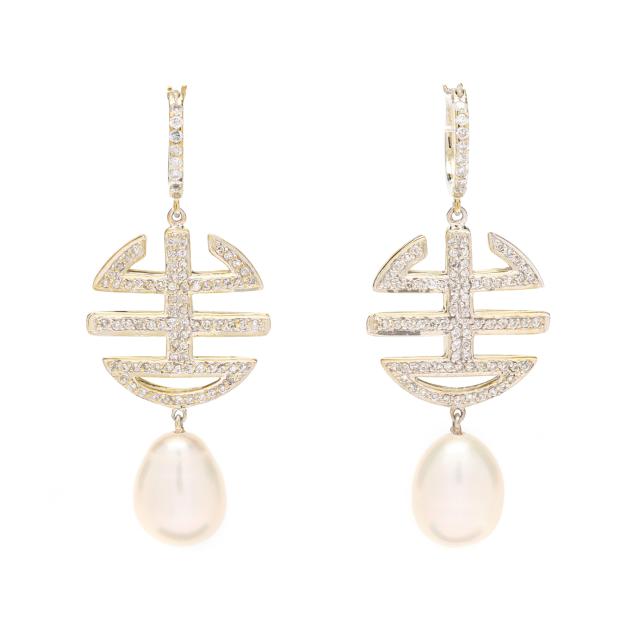 white-gold-diamond-and-pearl-drop-earrings