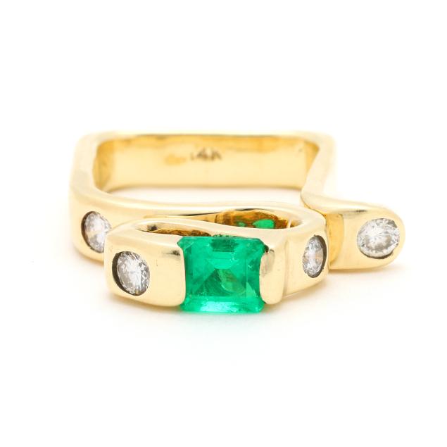 gold-emerald-and-diamond-geometric-motif-ring-signed
