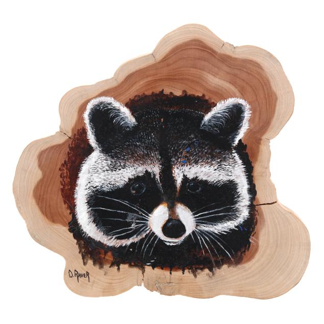 duane-raver-jr-nc-1927-2022-raccoon-on-wood