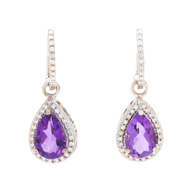 white-gold-amethyst-and-diamond-dangle-earrings