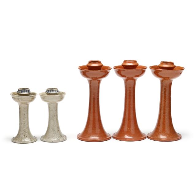 jugtown-pottery-seagrove-nc-five-vintage-candlesticks