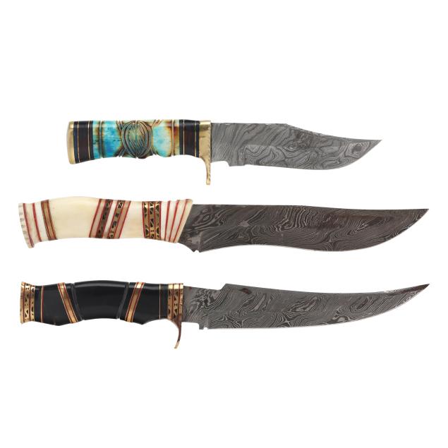 three-damascus-fixed-blade-knives