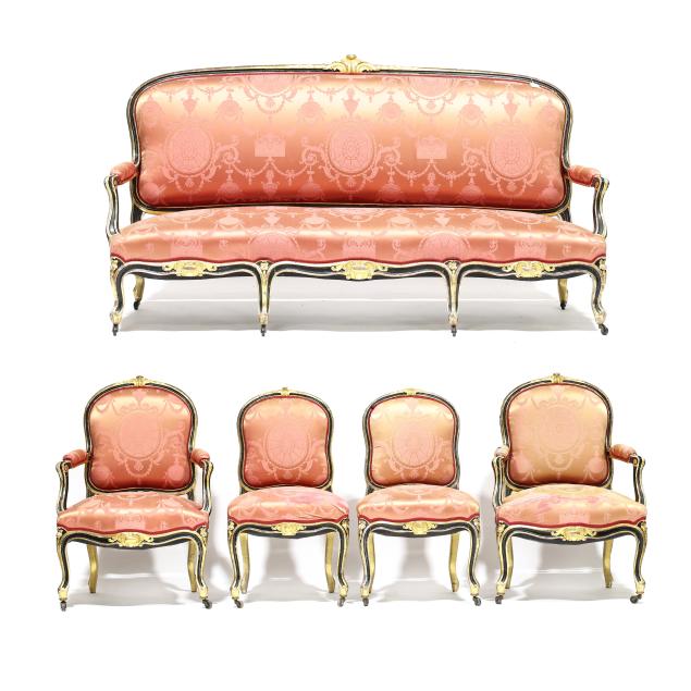 louis-xv-style-five-piece-ebonized-and-gilt-parlour-suite