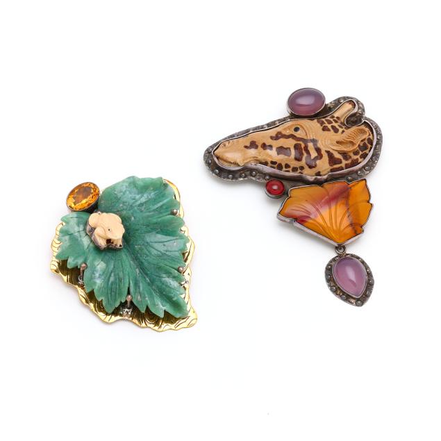 two-silver-and-gem-set-carved-brooches-pendants-amy-kahn-russel