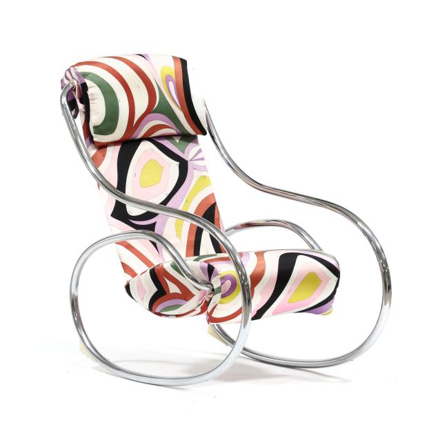 attributed-milo-baughman-american-1923-2003-rocking-chair-in-emilio-pucci-fabric