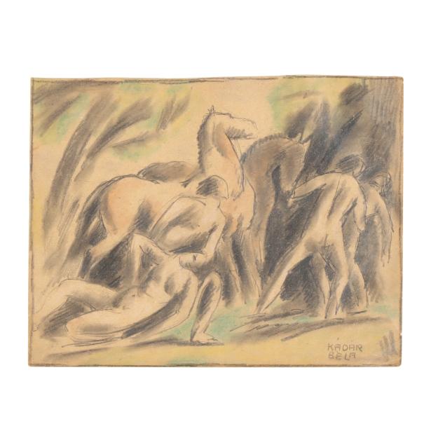 bela-kadar-hungarian-1877-1956-figural-study-with-horses