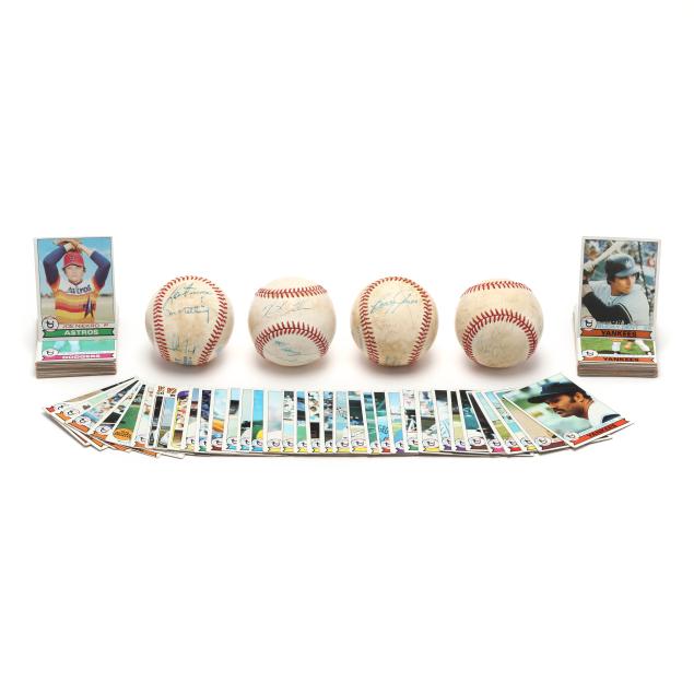 four-signed-baseballs-and-assorted-baseball-cards-primarily-yankees