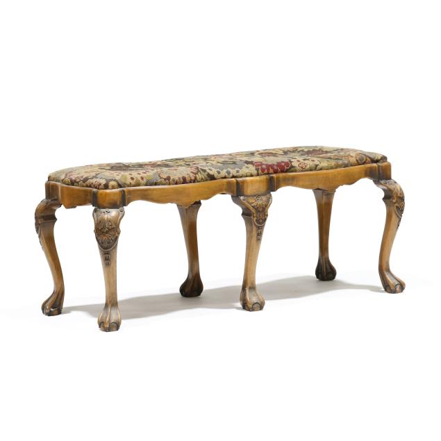 continental-carved-fruit-wood-needlepoint-seat-bench