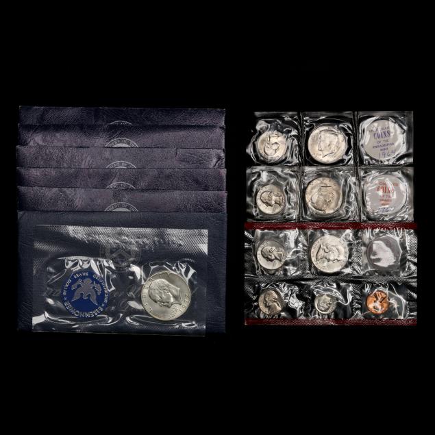 three-1960s-mint-sets-and-five-unc-1971-eisenhower-silver-dollars