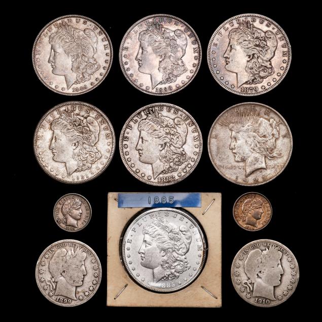 seven-silver-dollars-two-barber-halves-and-two-barber-dimes