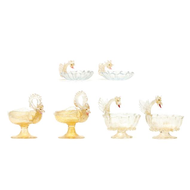 three-pair-of-venetian-glass-figural-condiment-dishes