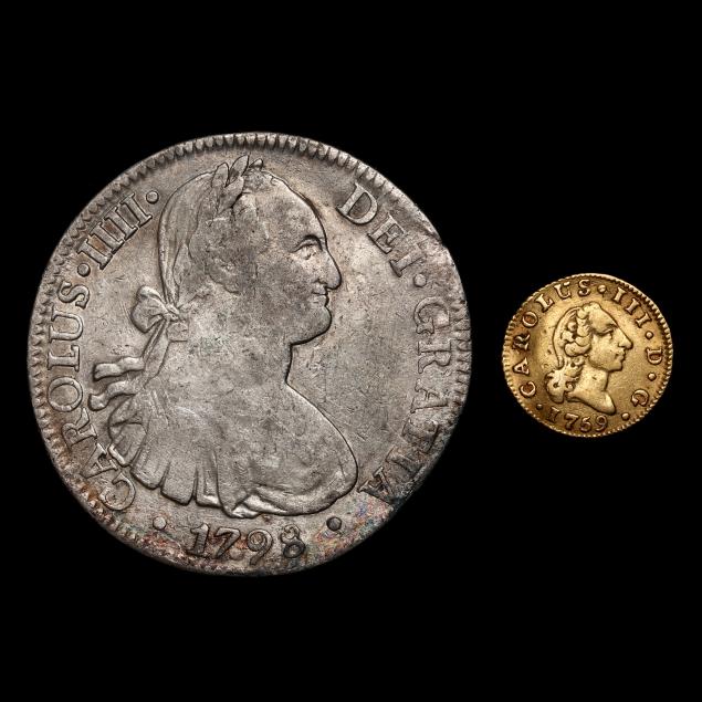 two-18th-century-spanish-coins-one-gold-and-one-silver