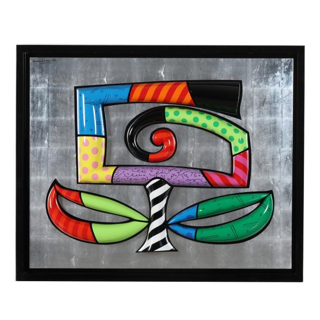 romero-britto-brazilian-b-1963-large-framed-three-dimensional-floral-wall-hanging