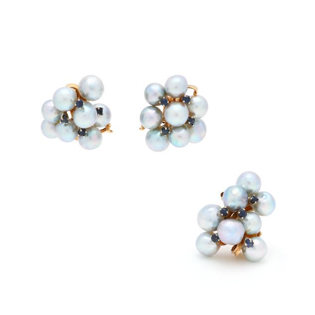 gold-pearl-and-sapphire-ring-and-earrings
