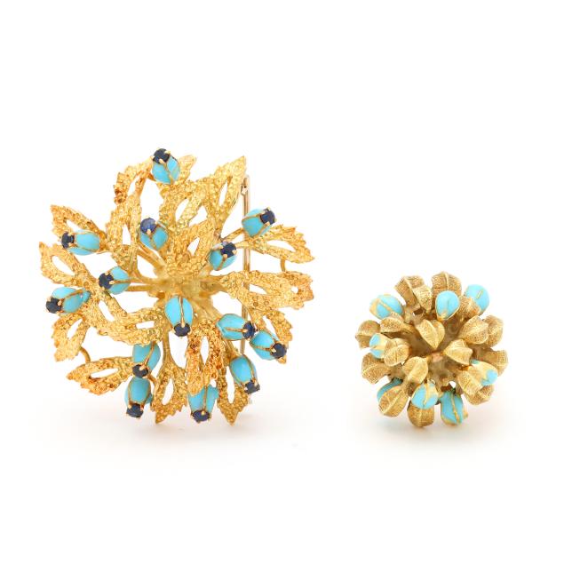 gold-and-enamel-foliate-motif-ring-and-brooch-corletto